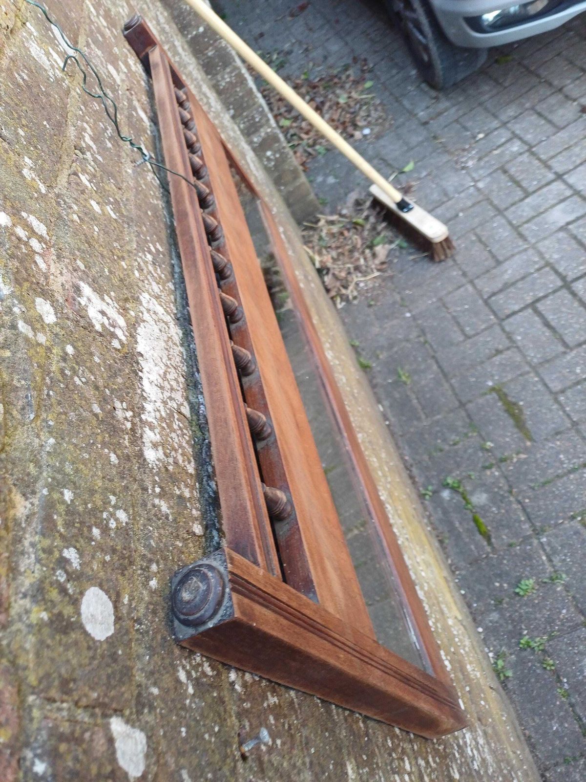 photo vinterior Victorian Stripped Mahogany Wall Mirror With Turned Spindles Original Glass Antique Over Mantel
