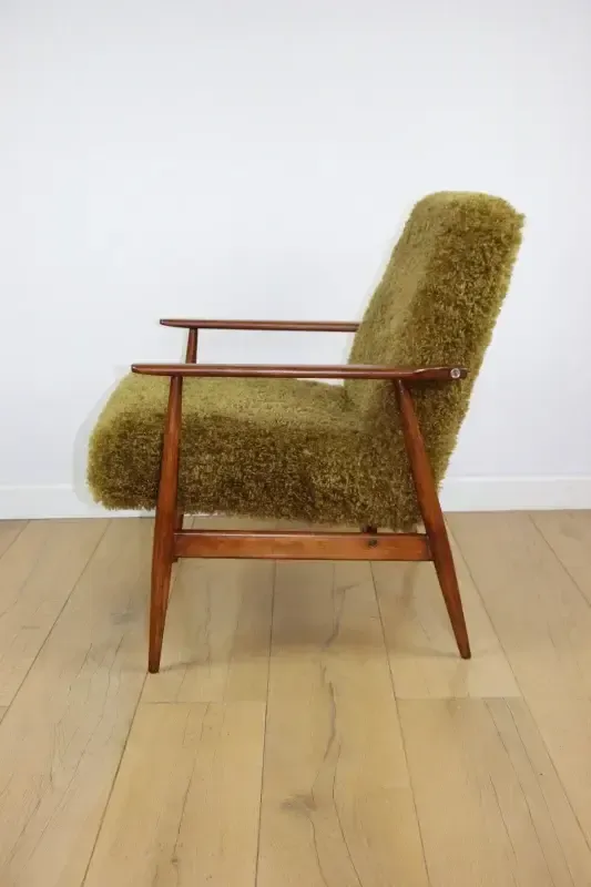 Lis Armchair, 1970s Brown Vintage Khaki / Olive Long Hair Rudy Boucle Design Henryk Lis   2 Pieces Available photo Furniture
