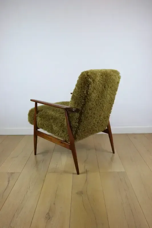 Lis Armchair, 1970s Brown Vintage Khaki / Olive Long Hair Rudy Boucle Design Henryk Lis   2 Pieces Available photo 422.0
