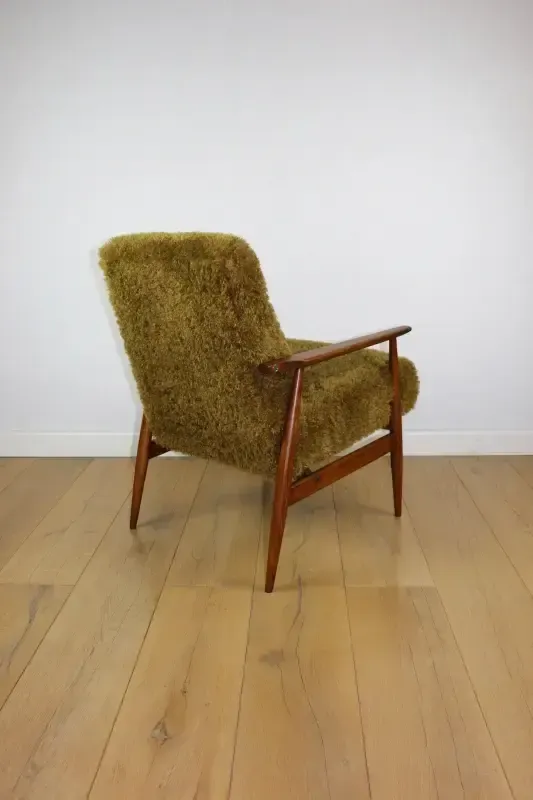 Lis Armchair, 1970s Brown Vintage Khaki / Olive Long Hair Rudy Boucle Design Henryk Lis   2 Pieces Available photo buy