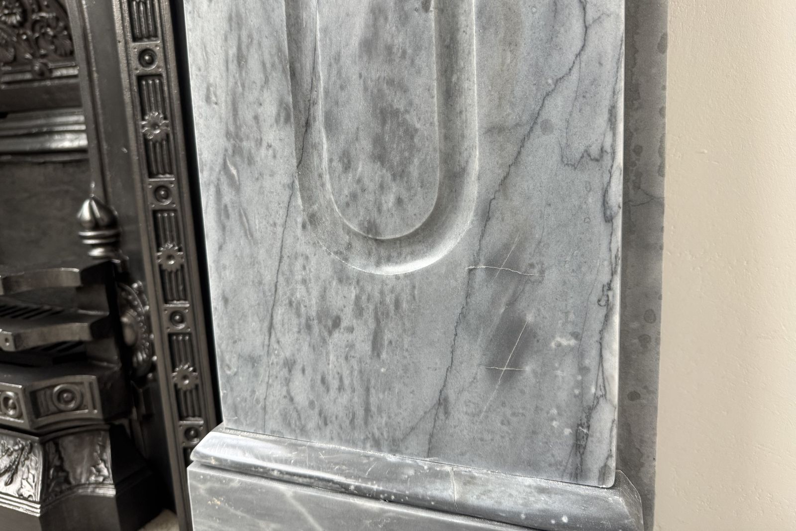 photo for sale Antique Victorian Arched Grey Marble Fireplace Surround