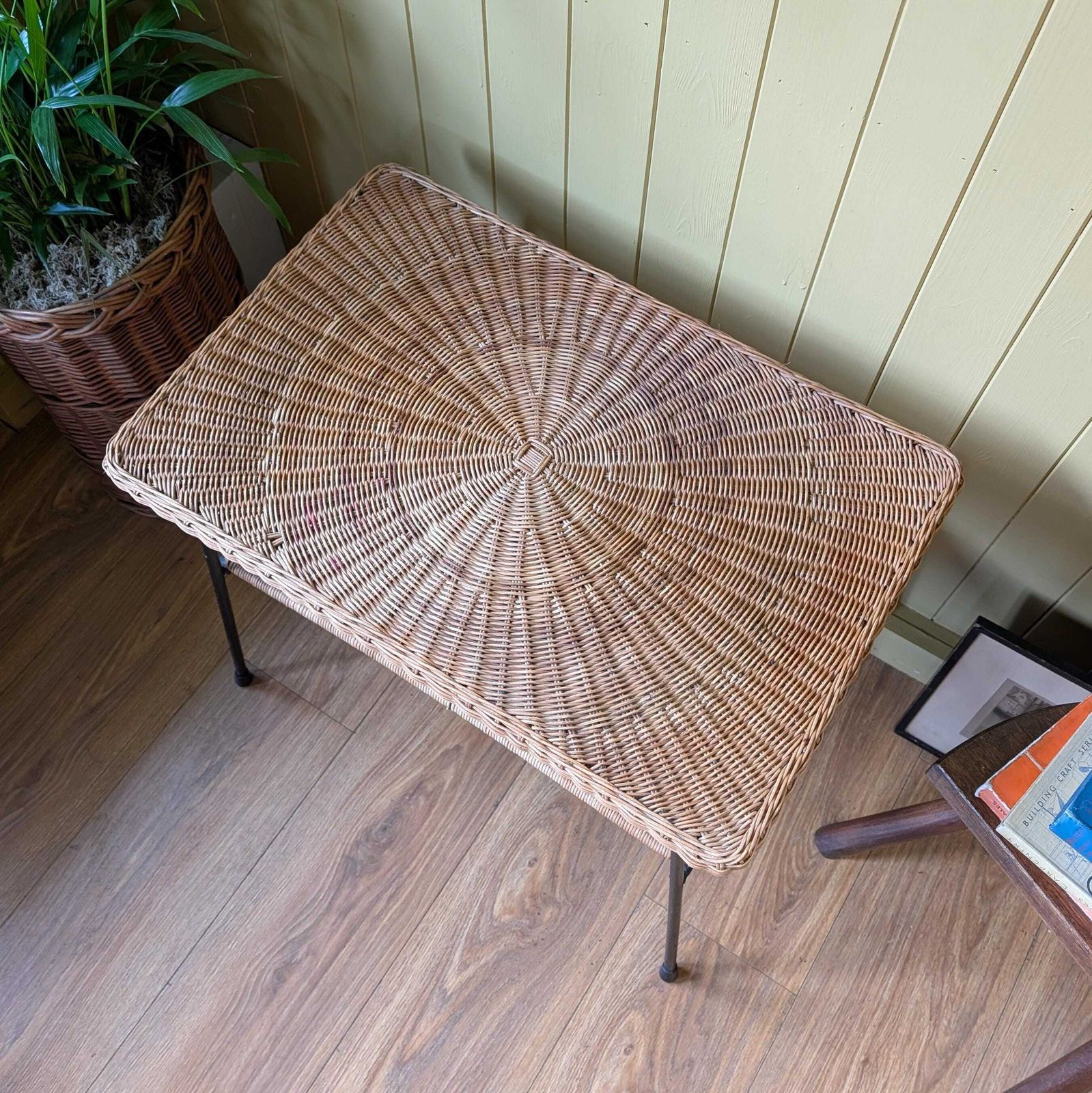 Mid Century Steel And Rattan Side Table photo Furniture