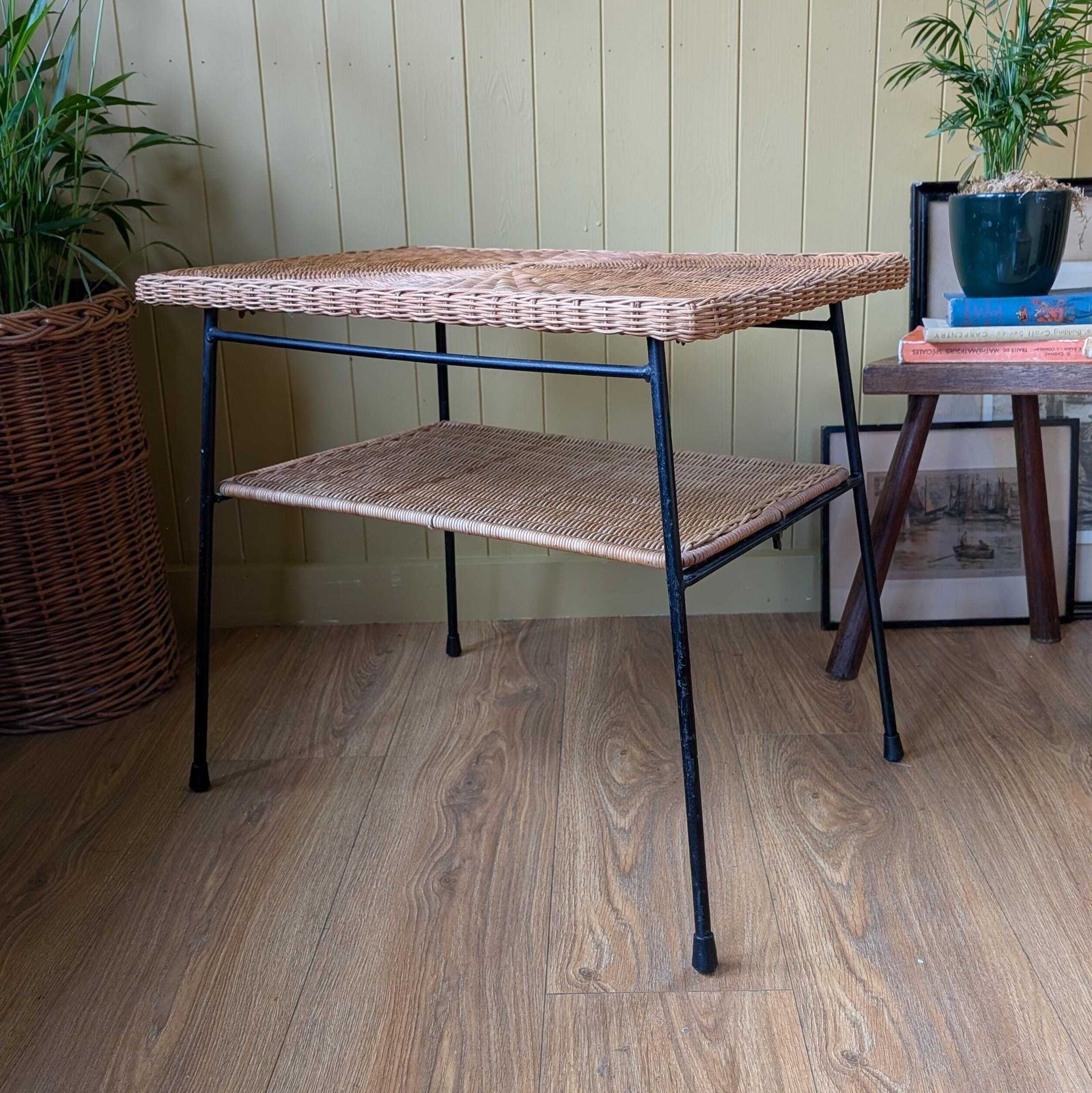 Mid Century Steel And Rattan Side Table photo vinterior