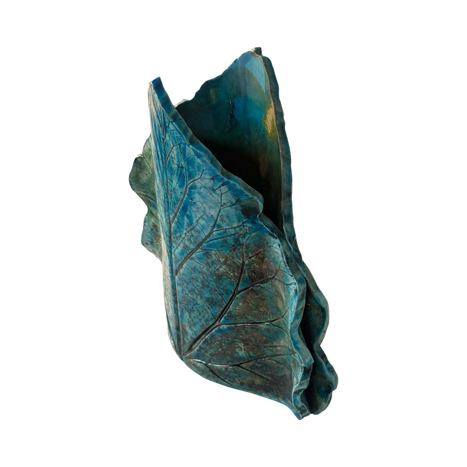 Mid Century   Ceramic   West Germany   Leaf Shaped Vase   Marked At The Bottom(33cm)   Azure Blue photo furniture