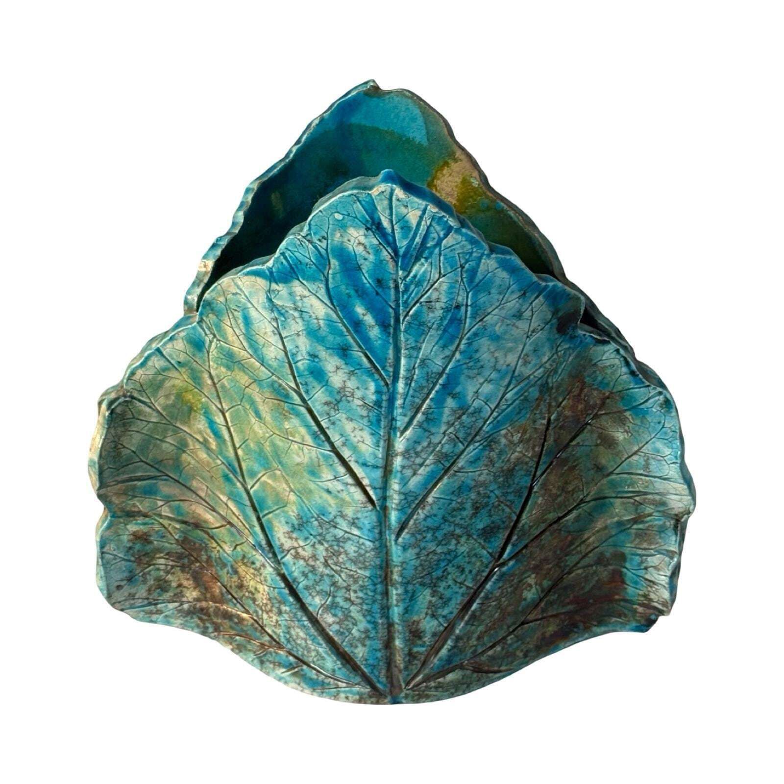 Mid Century   Ceramic   West Germany   Leaf Shaped Vase   Marked At The Bottom(33cm)   Azure Blue photo for sale