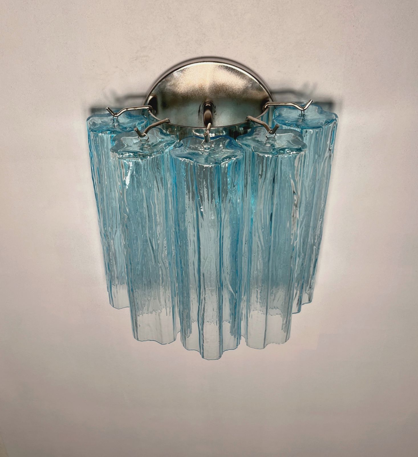Fantastic Pair Of Murano Glass Tube Wall Sconces   5 Blue Glass Tube photo buy