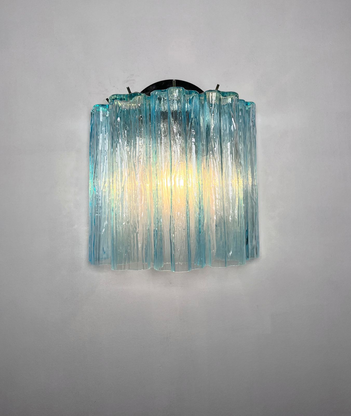 345.0 Fantastic Pair Of Murano Glass Tube Wall Sconces   5 Blue Glass Tube photo