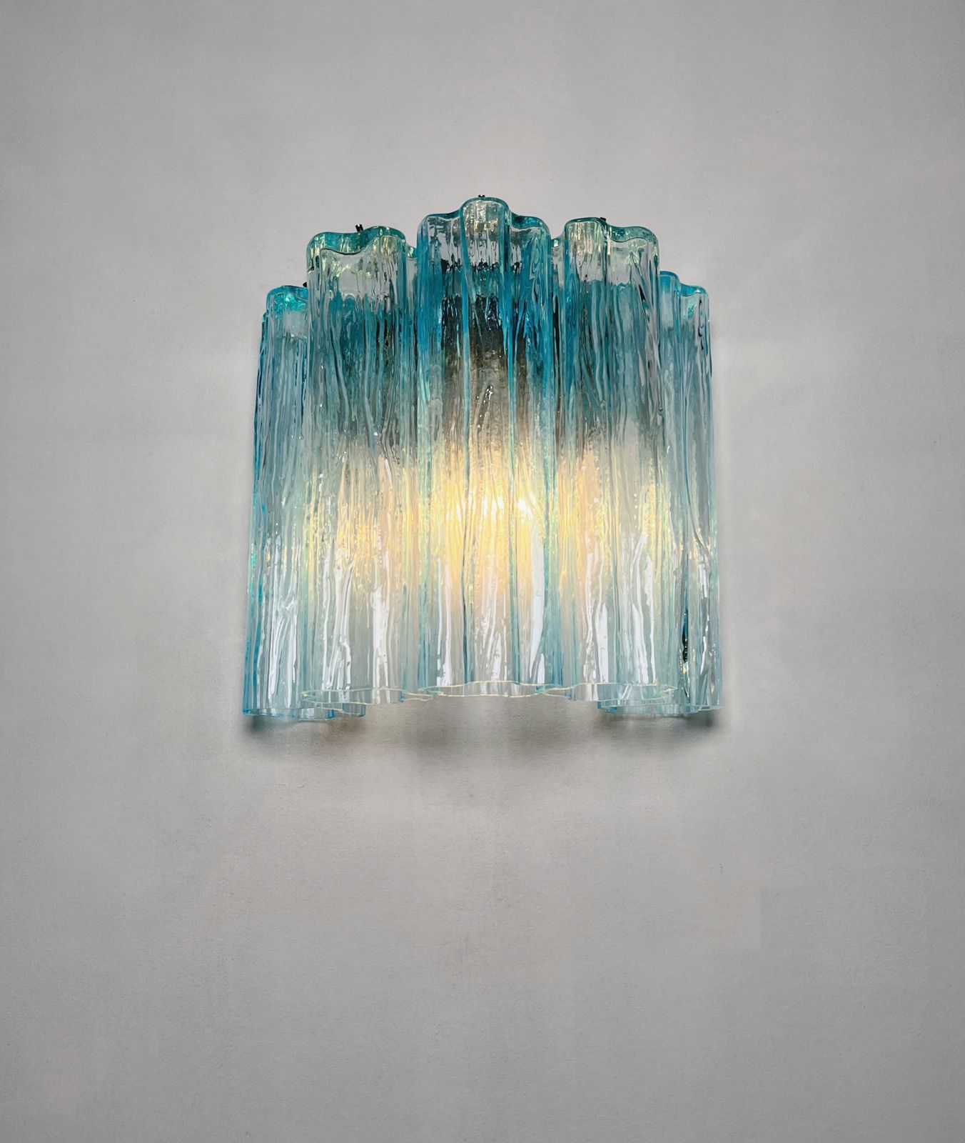 photo vinterior Fantastic Pair Of Murano Glass Tube Wall Sconces   5 Blue Glass Tube