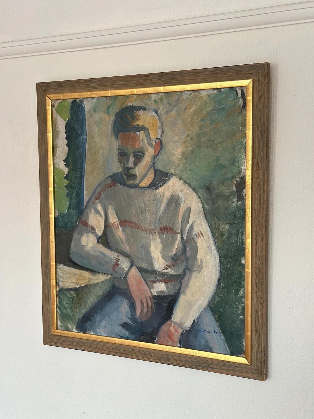 photo vintage Original Mid Century Swedish Oil On Canvas – “Portrait Of A Man” By åke Winnberg – Vintage & Framed , 77 × 68 Cm (30.3" × 26.8")