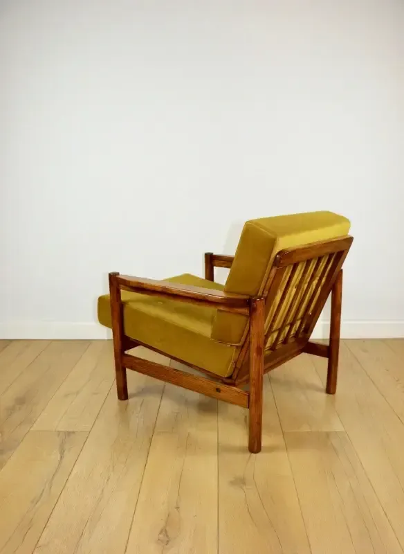 Wooden Armchair Designed By Z. Baczyk, Vintage Brown, Yellow And Olive photo buy