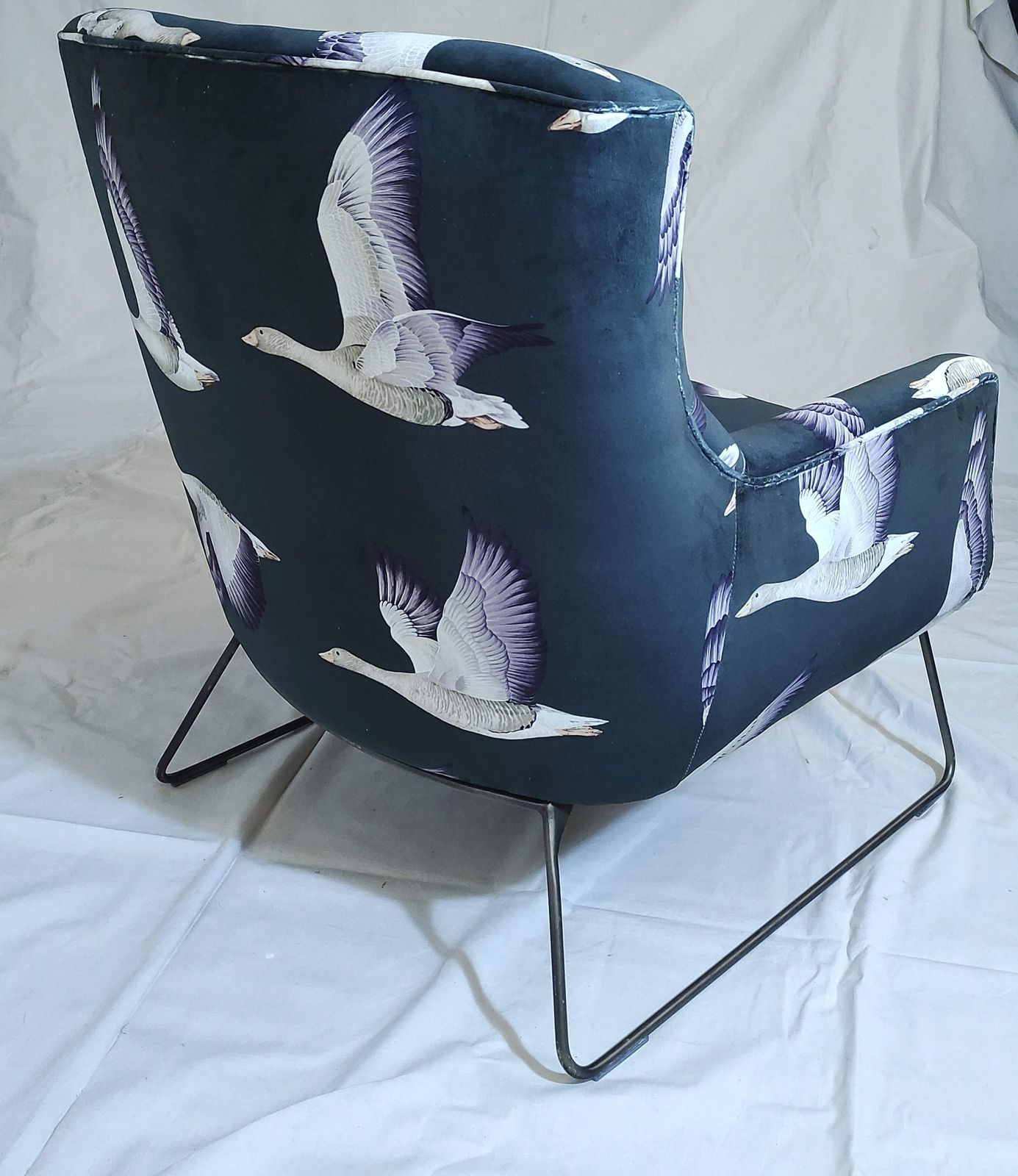 Pair Of Mid Century Lounge Chairs Reupholstered In Sanderson Designer Fabrics photo for sale