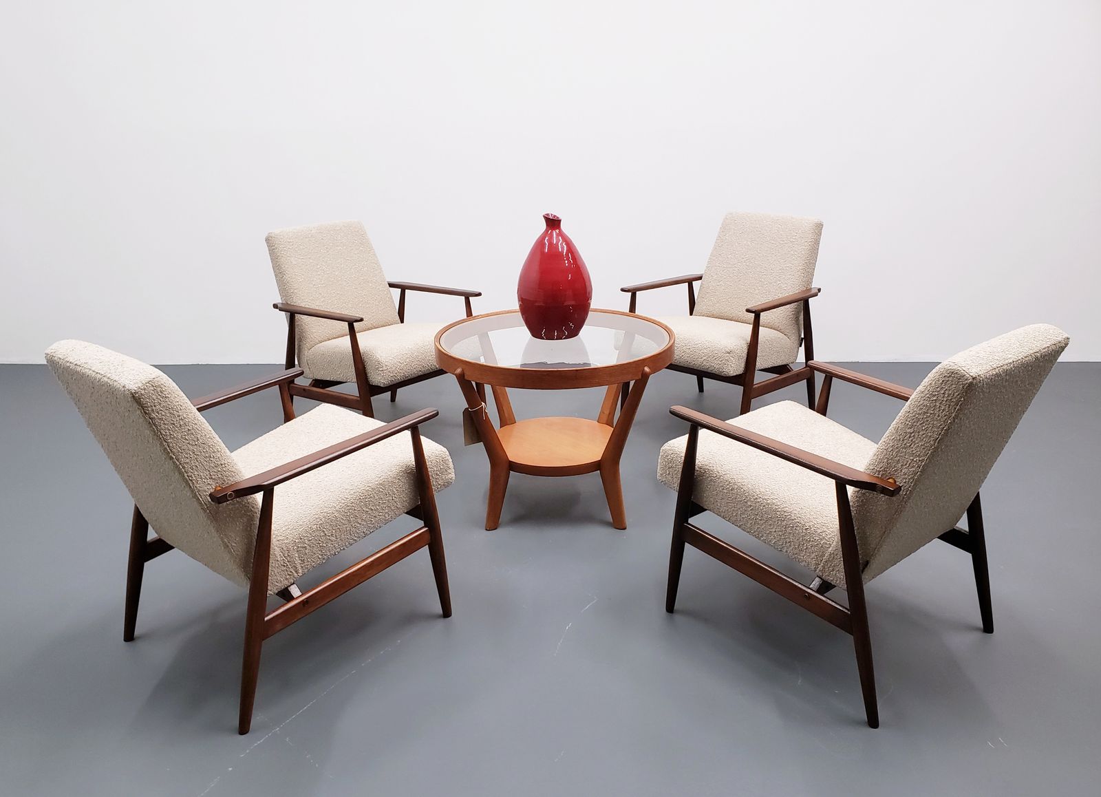 One Left   1960 Henryk Lis Mid Century Armchair In Beige Boucle photo for sale