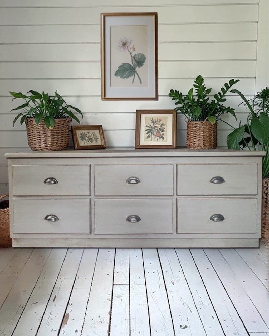 Solid Pine Grey Painted Multidrawer Low Sideboard Chest Of Drawers Tv Table photo furniture