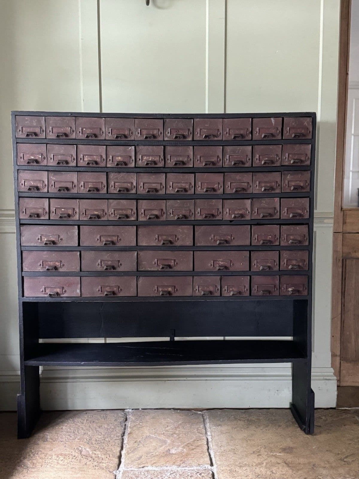 Vintage Industrial Pine & Metal Apothecary Chest Of Multi Drawers Label Holders photo Furniture