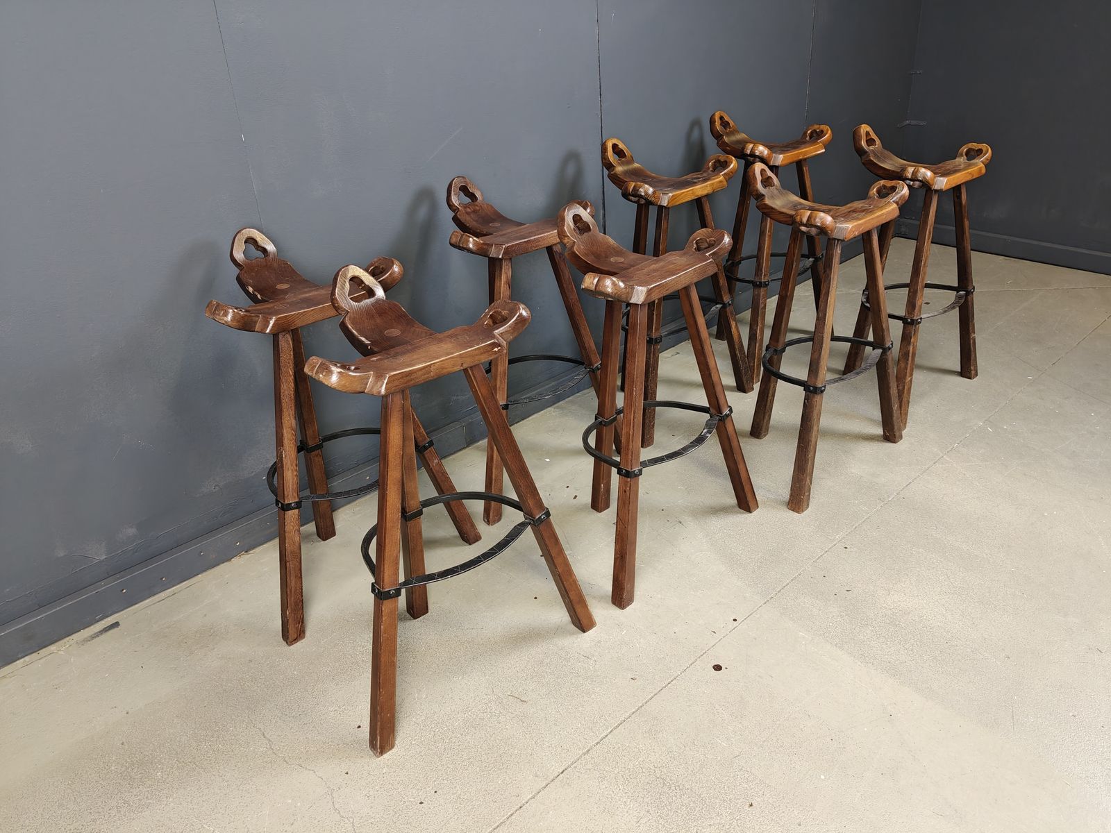 Furniture Mid Century Brutalist Bar Stools   Set Of 8, 1960s photo