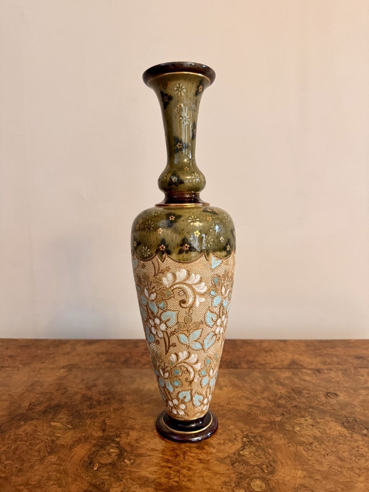 Elegant Quality Pair Of Antique Doulton Lambeth Vases photo vinterior