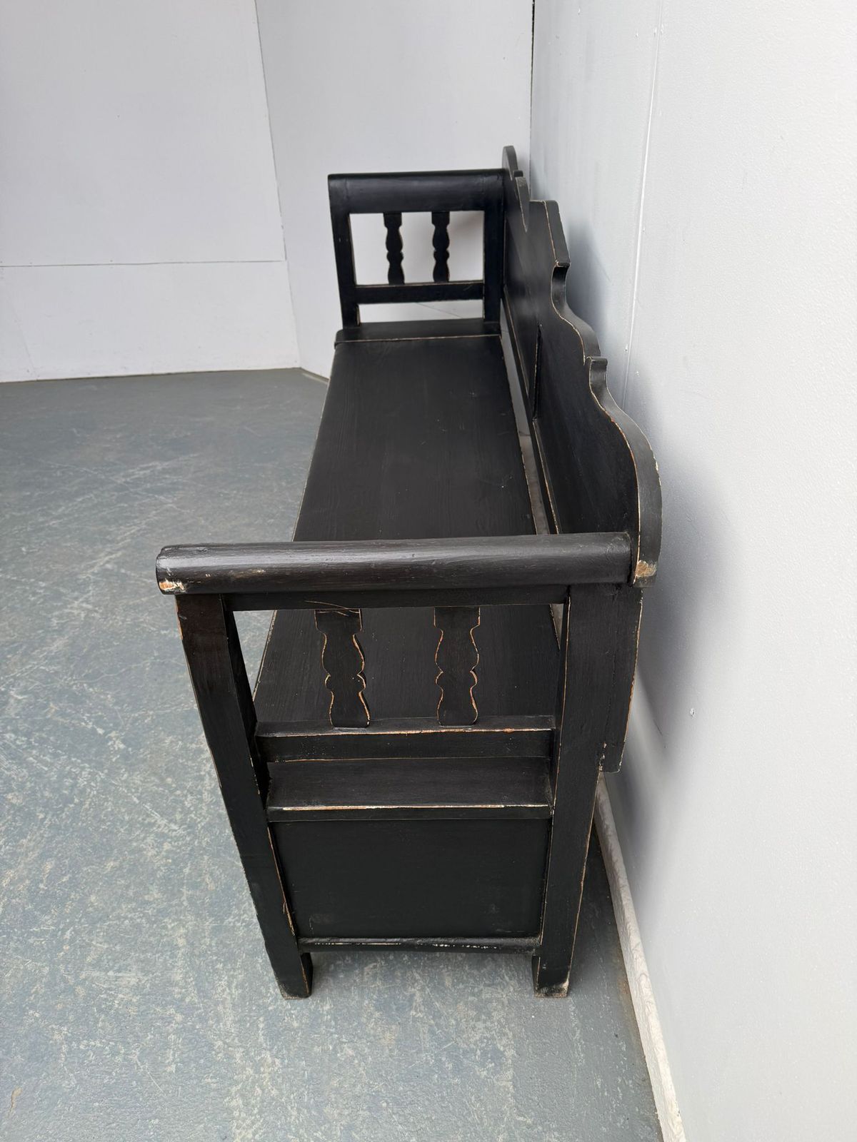 A Genuine Hungarian Pine Painted Black Victorian 3 Seater Bench photo 795.0
