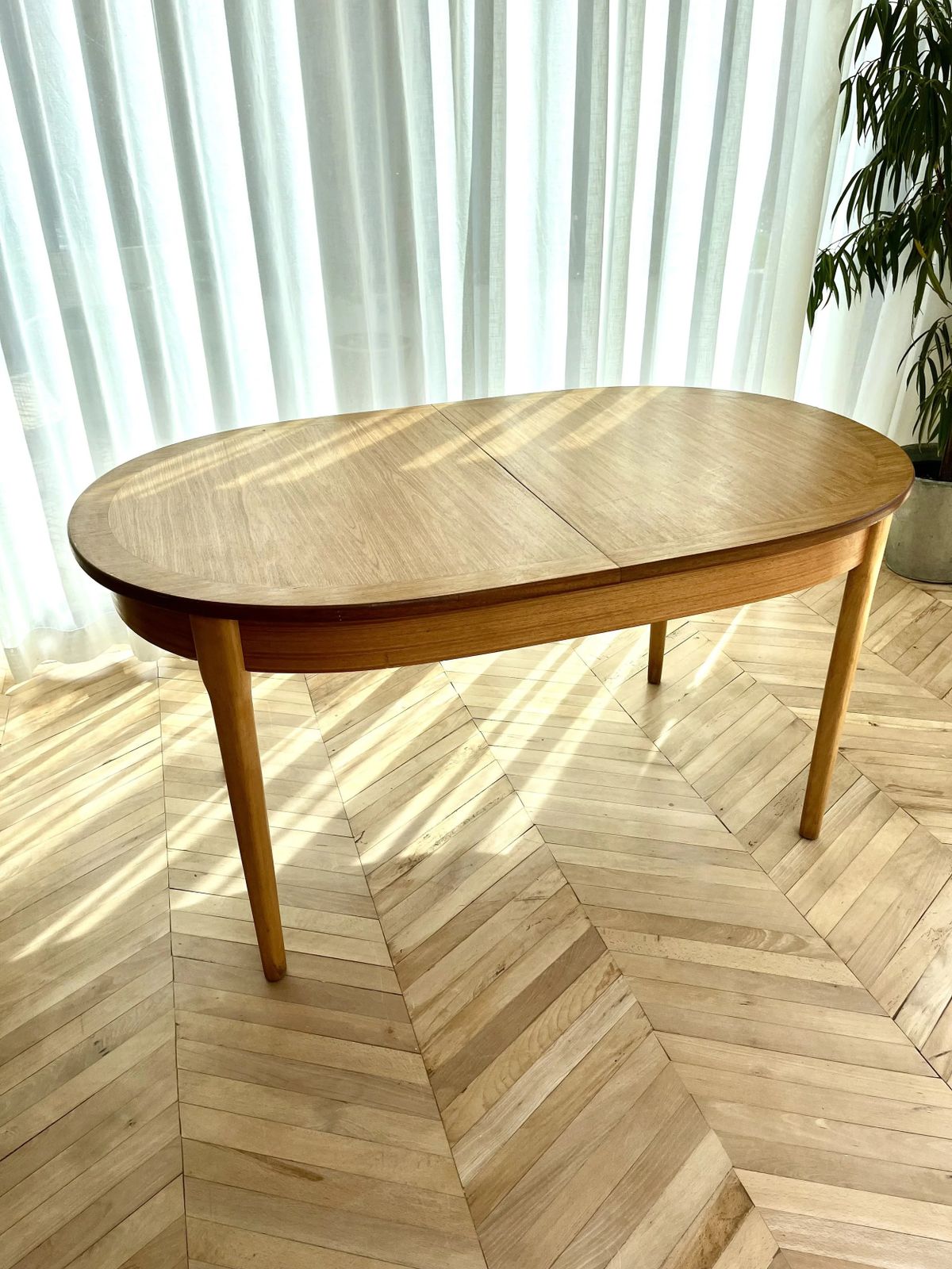 Mid Century Oval Veneered Extending Dining Table photo 420.0