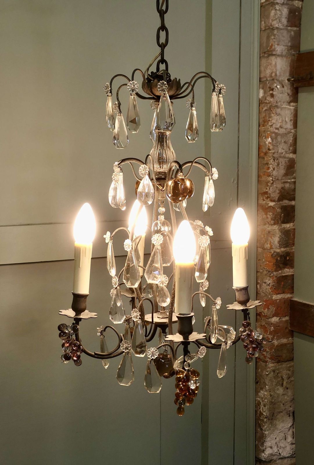 French Chandelier Hung With Crystal Amber & Mauve Fruits This Is A Stunning Piece photo furniture