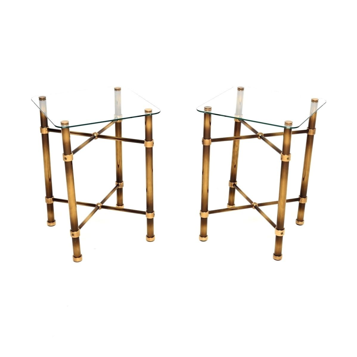 Pair Of Vintage French Brass And Glass Side Tables
