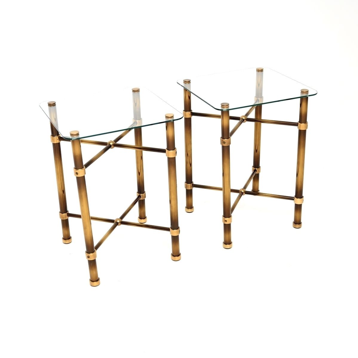 Pair Of Vintage French Brass And Glass Side Tables photo for sale