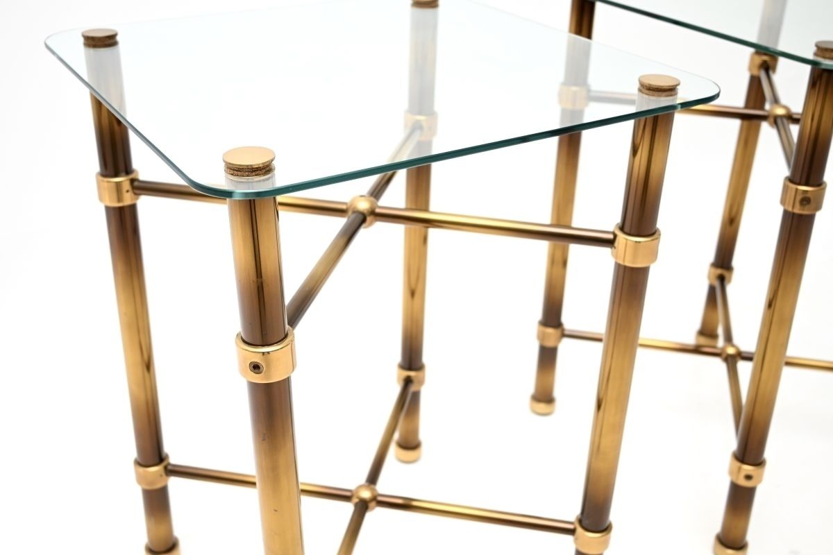 Pair Of Vintage French Brass And Glass Side Tables photo vinterior