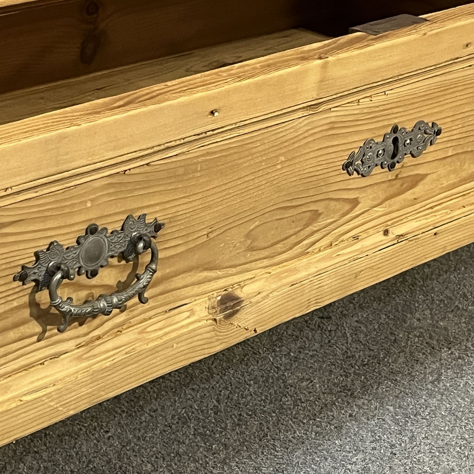 876.0 Small Antique Pine Wardrobe With Bottom Drawer photo