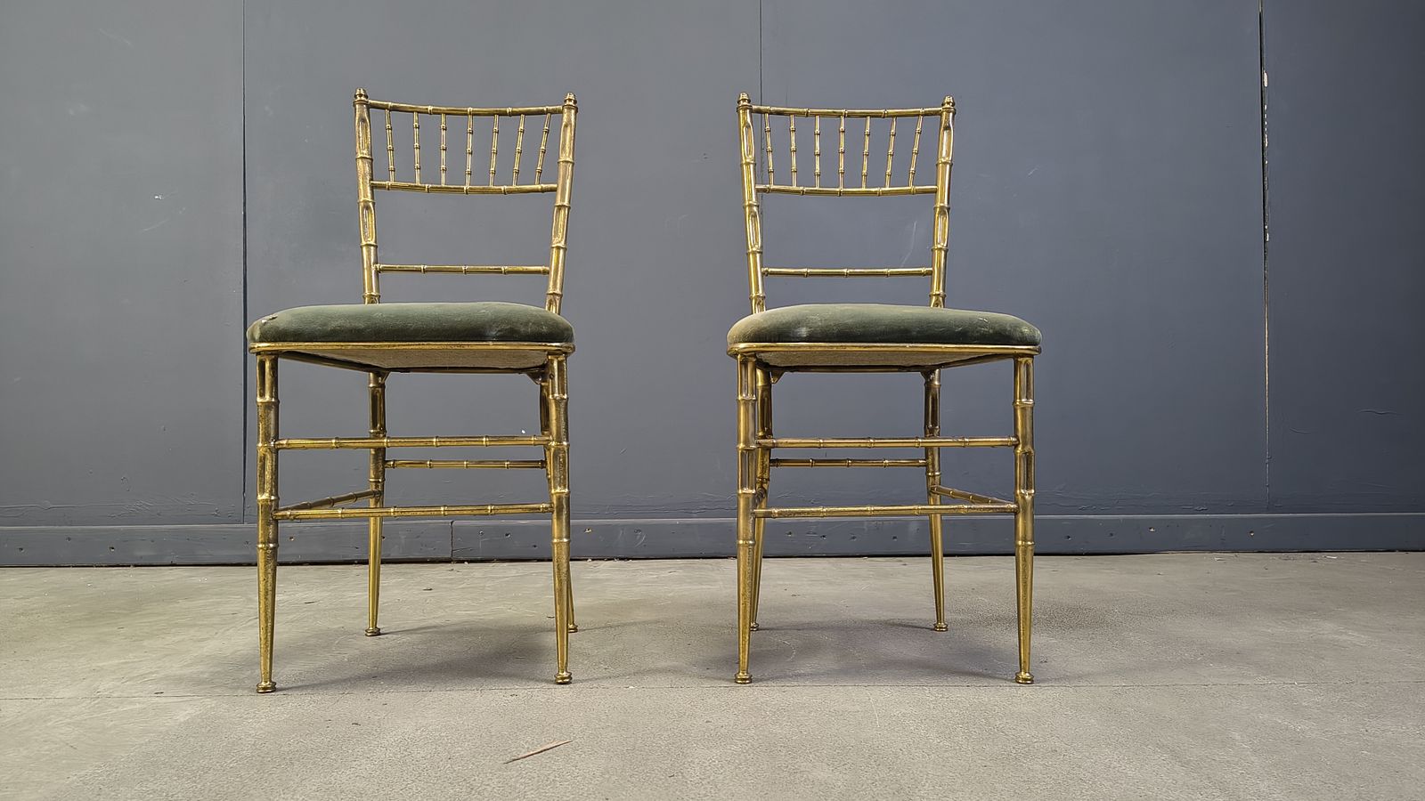 photo for sale Pair Of Brass Faux Bamboo Chairs, 1960s