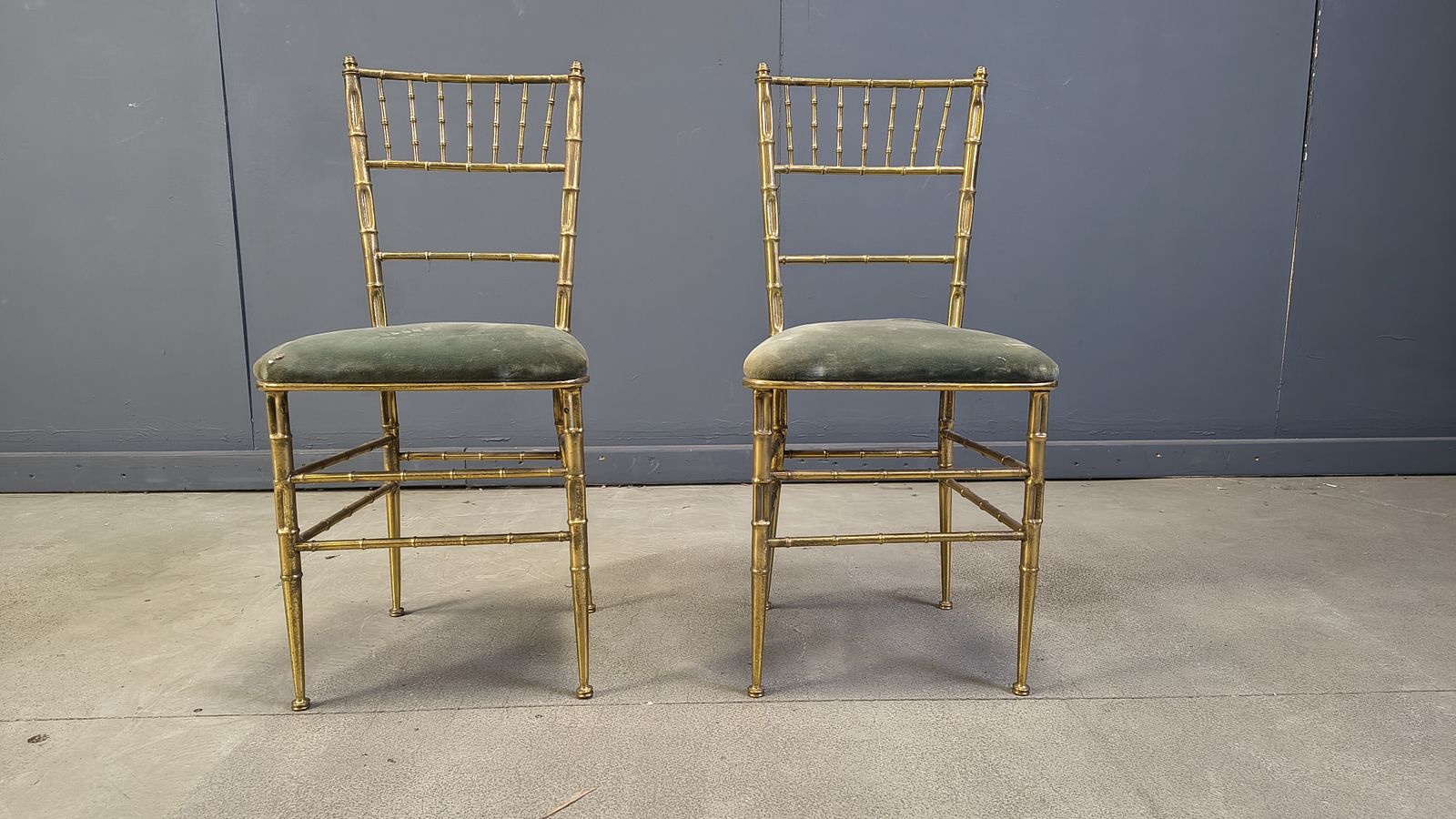 Furniture Pair Of Brass Faux Bamboo Chairs, 1960s photo