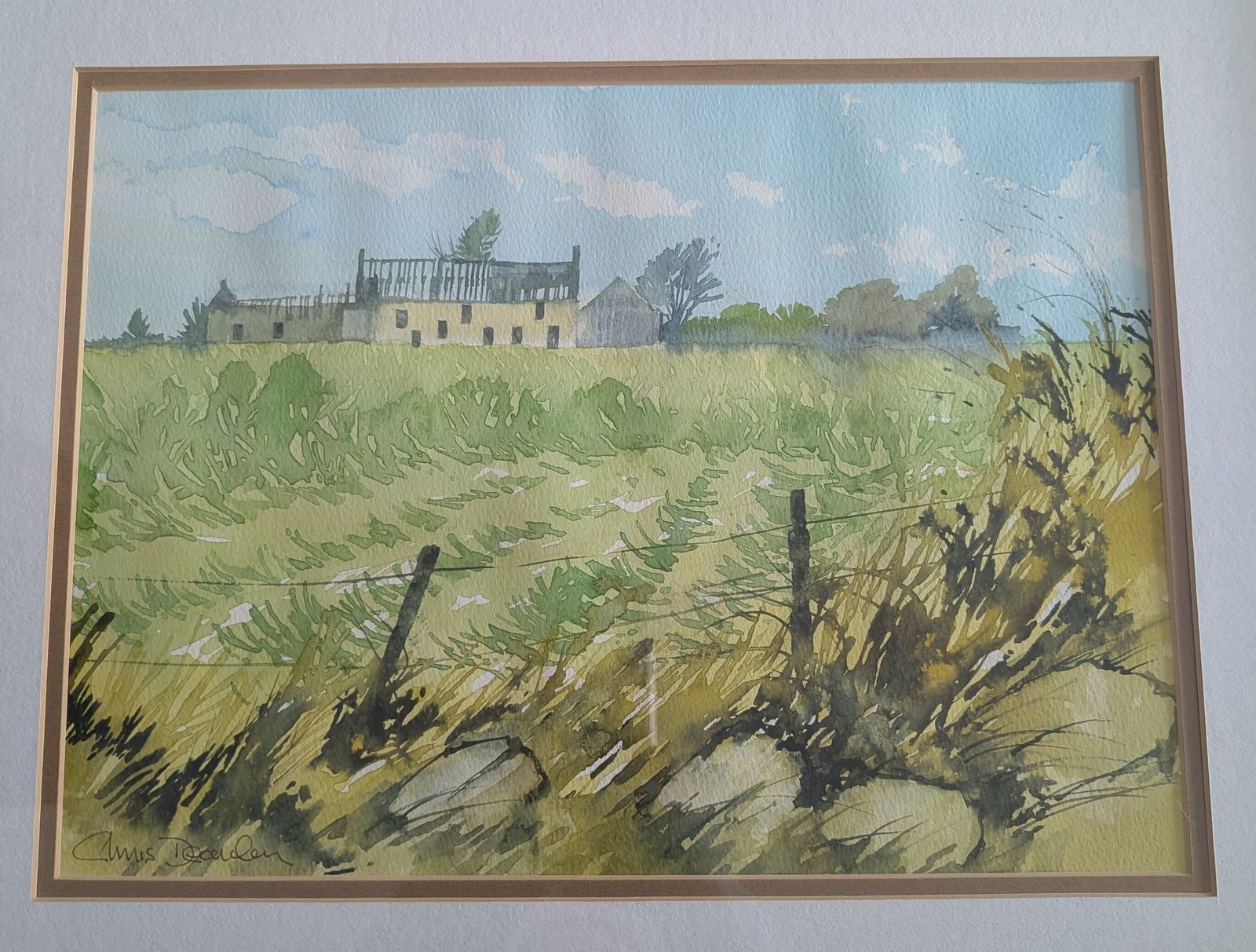Chris Dearden Framed Watercolour Painting Countryside Scene photo for sale