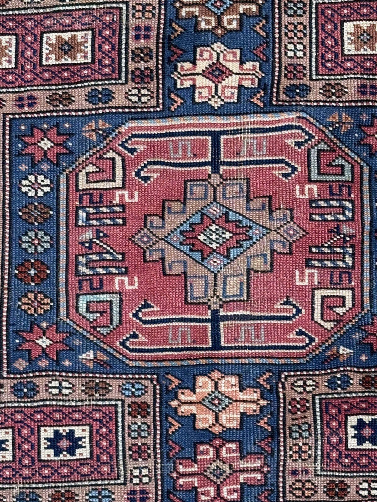 Antique Caucasian Rug 215x126 Cm Lesghi Star Tribal Kazak Rug Large 2522 photo for sale