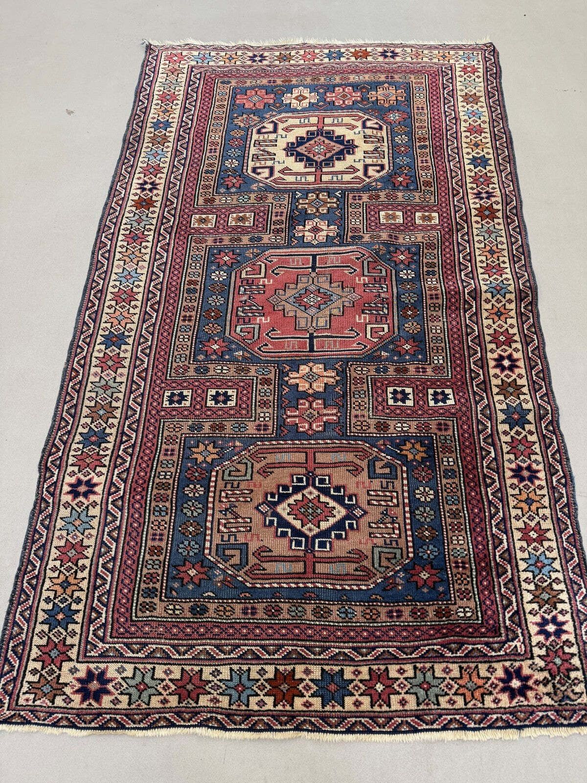 Antique Caucasian Rug 215x126 Cm Lesghi Star Tribal Kazak Rug Large 2522 photo Textiles
