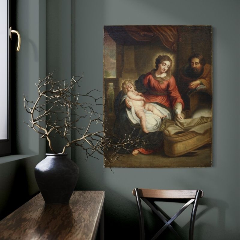 Antique Flemish Painting Holy Family From The 18th Century photo 2200.0