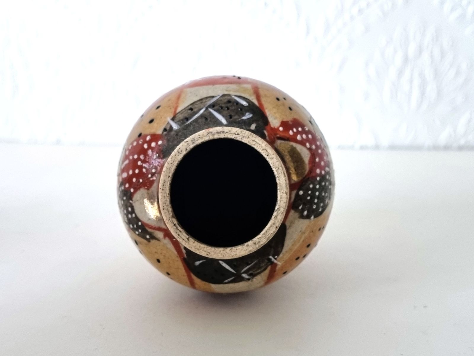 Japanese Moriage Vase, Antique Satsuma Stoneware, Hand Painted Raised Enamel, Miniature Ceramic, Geisha Decor Pottery photo vintage