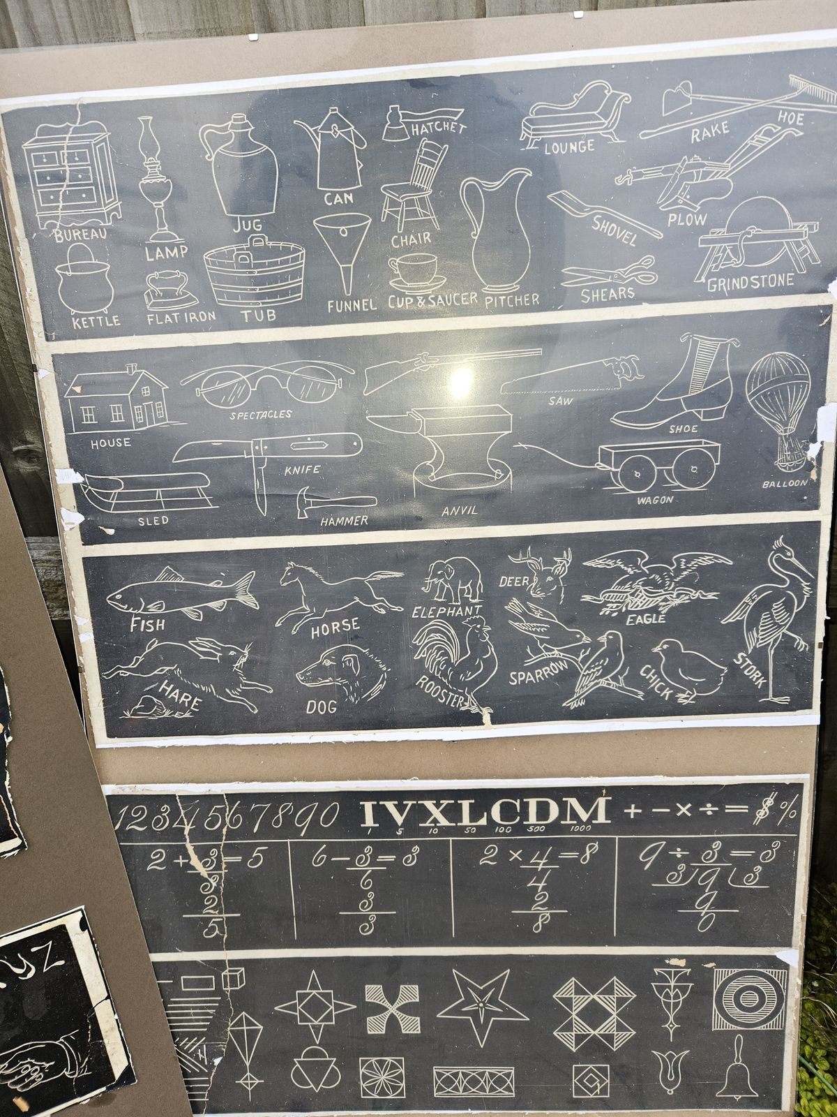 Antique Blackboard Teaching Aids Circa 1900 Mounted & Framed X 22 photo for sale