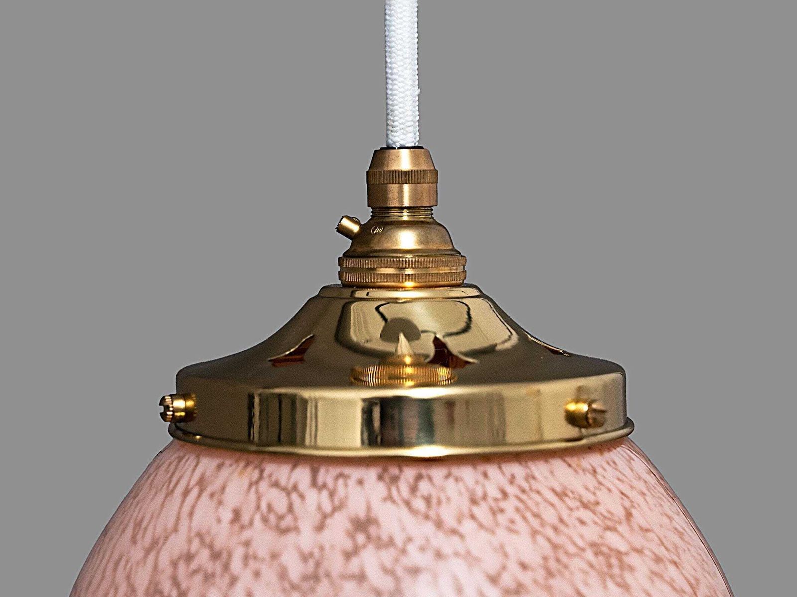 1930s Pink Glass Pendant Shade – Gold Bands, Art Deco Lighting Home Decor photo vinterior
