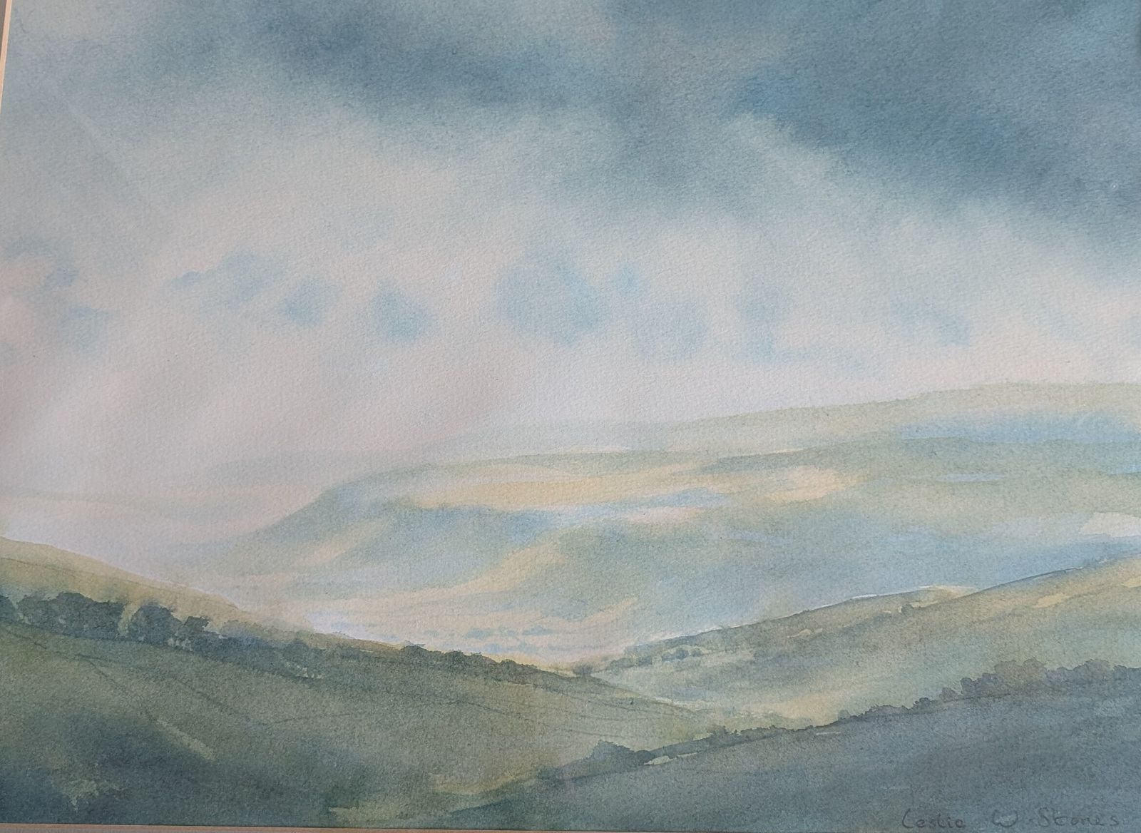 Leslie W Stones Framed Watercolour Painting Clouds Over Coverdale photo 150.0