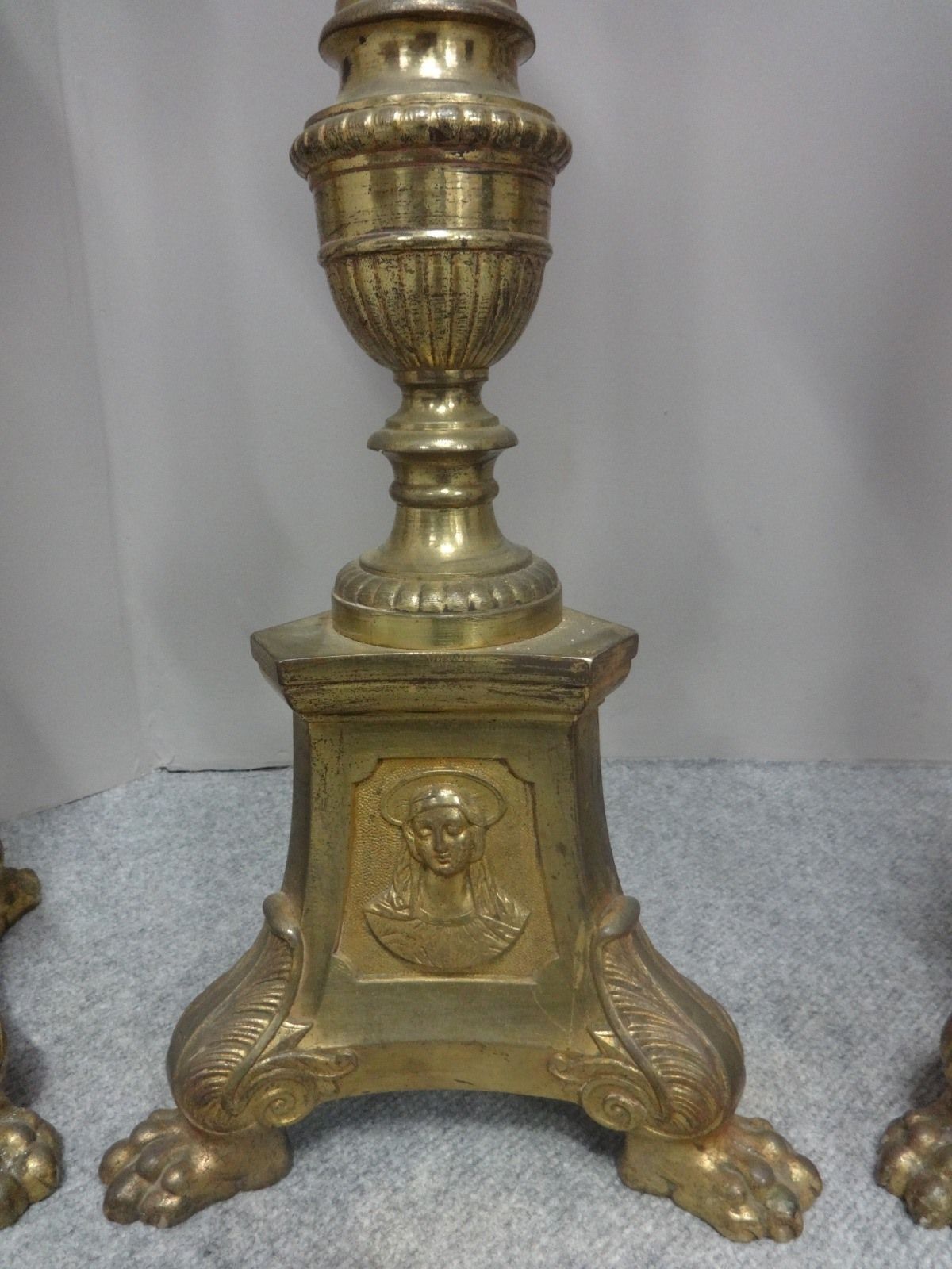 Rare Set Of Four French Brass Church Candlesticks photo furniture