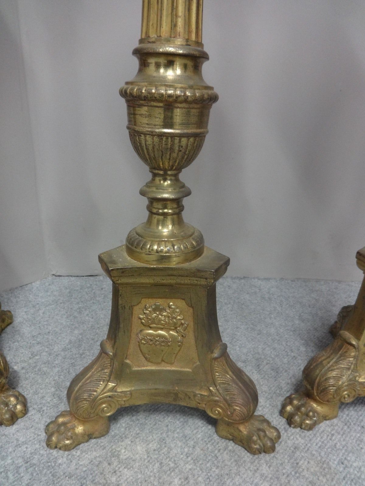 Rare Set Of Four French Brass Church Candlesticks photo for sale