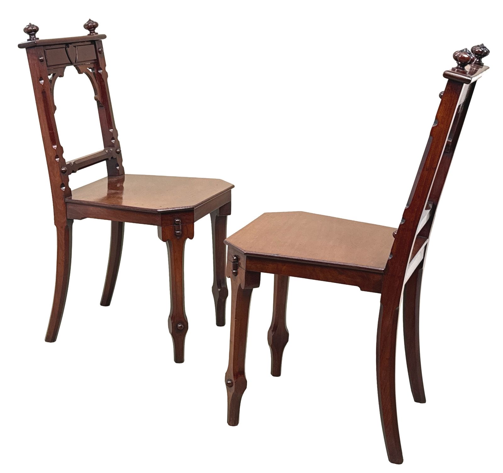 Pair Of Aesthetic Design Victorian Mahogany Hall Chairs (England, Circa 1880) photo vinterior