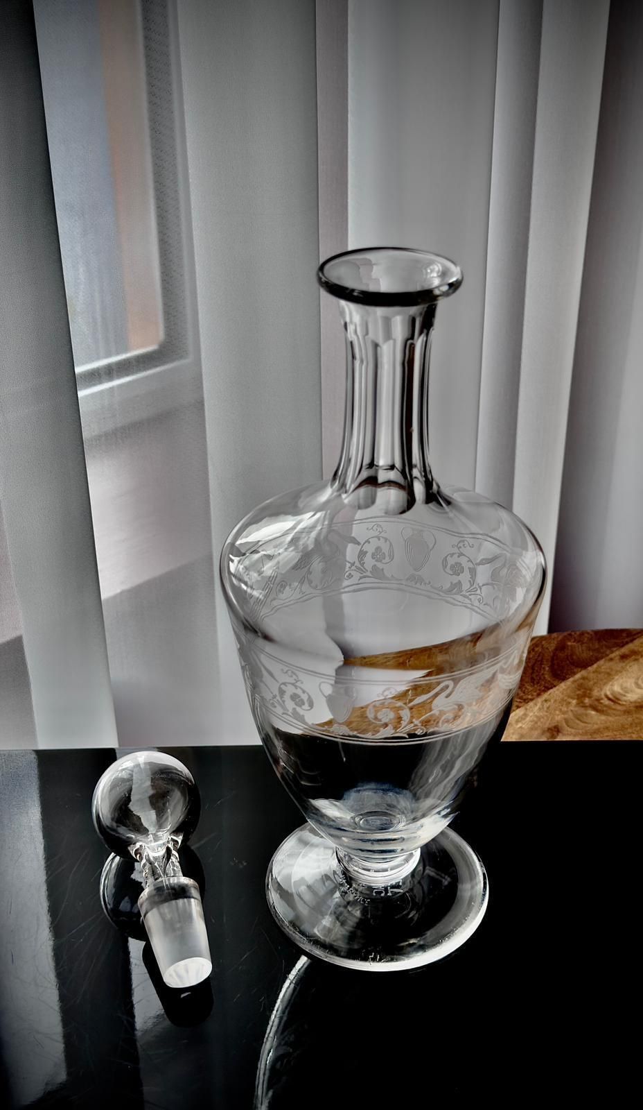 French Baccarat Cognac Decanter With Swan Engraving, 1920s photo vintage