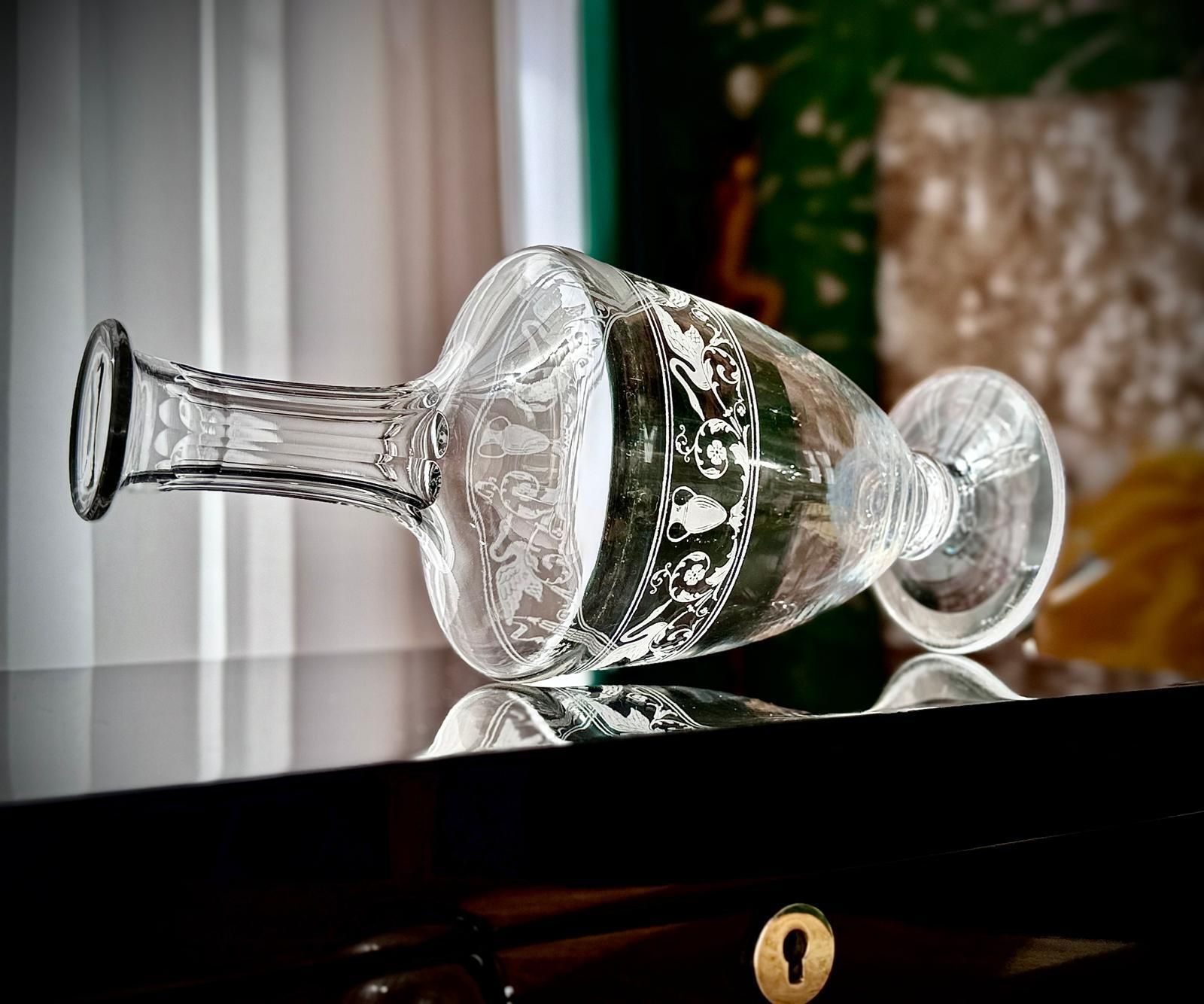 photo for sale French Baccarat Cognac Decanter With Swan Engraving, 1920s