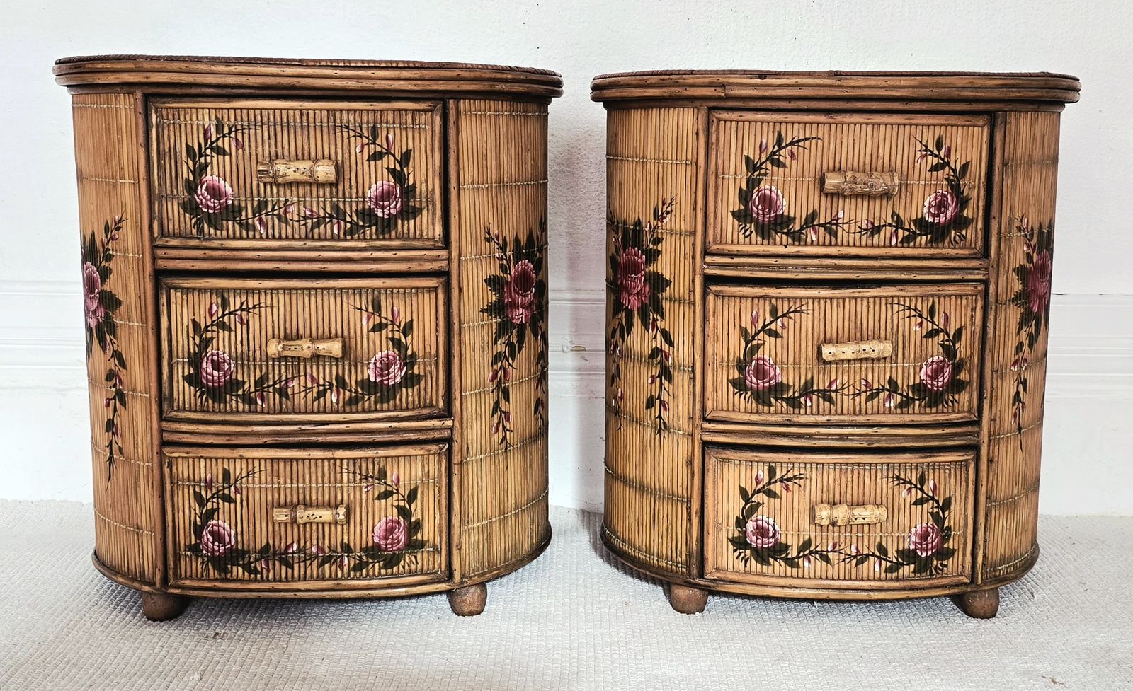 A Pair Of French Or Italian Painted Rattan Bedside Tables, Bedroom Set. photo furniture