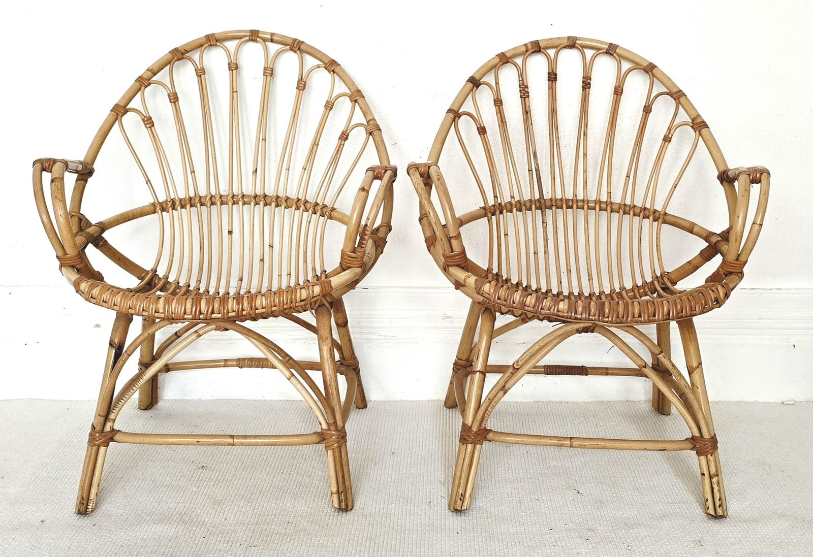 A Pair Of Mid Century French Bamboo Clam Shell Chairs, Riviera. photo furniture