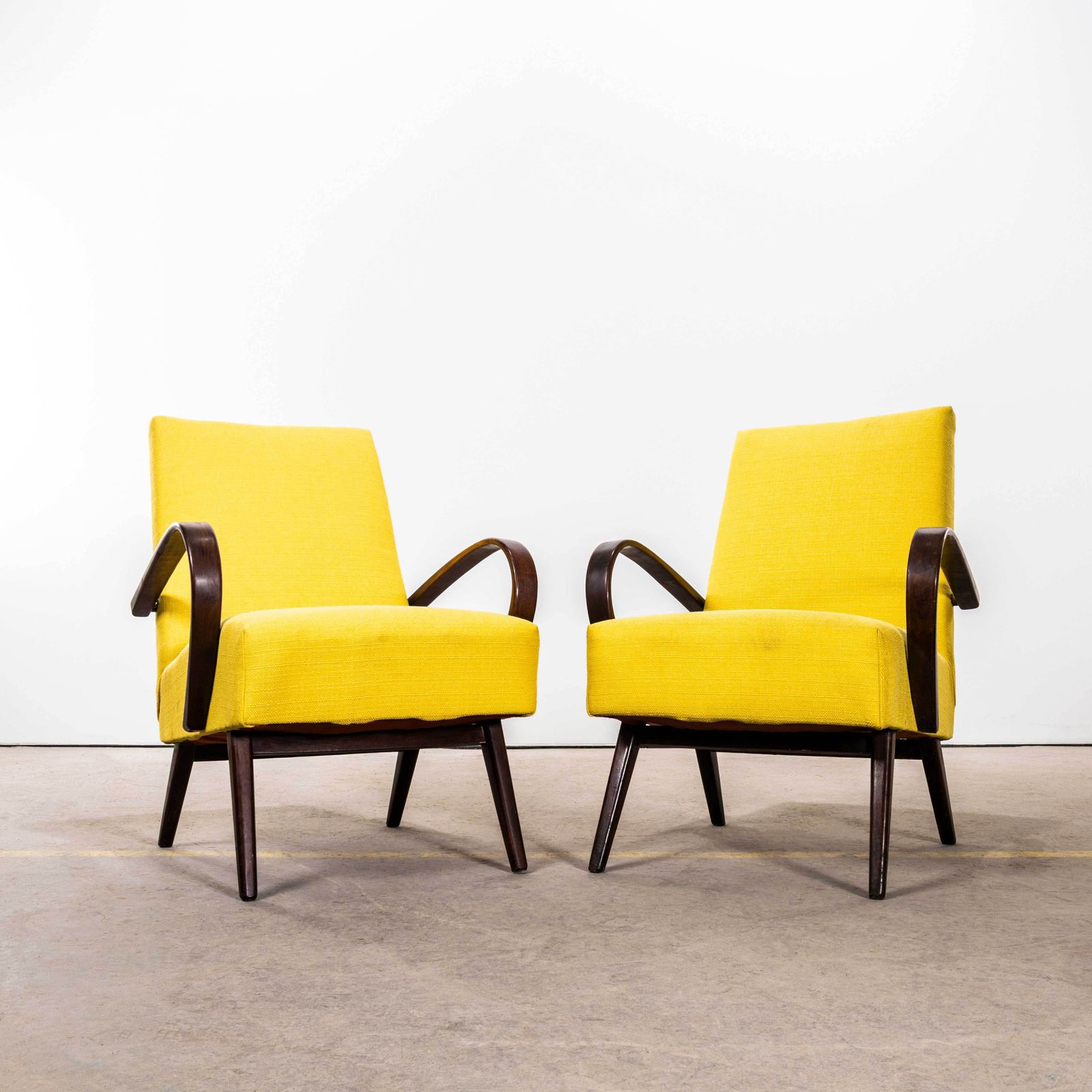 1950’s Jaroslav Smidek Original Re Upholstered Armchairs In Mustard photo for sale