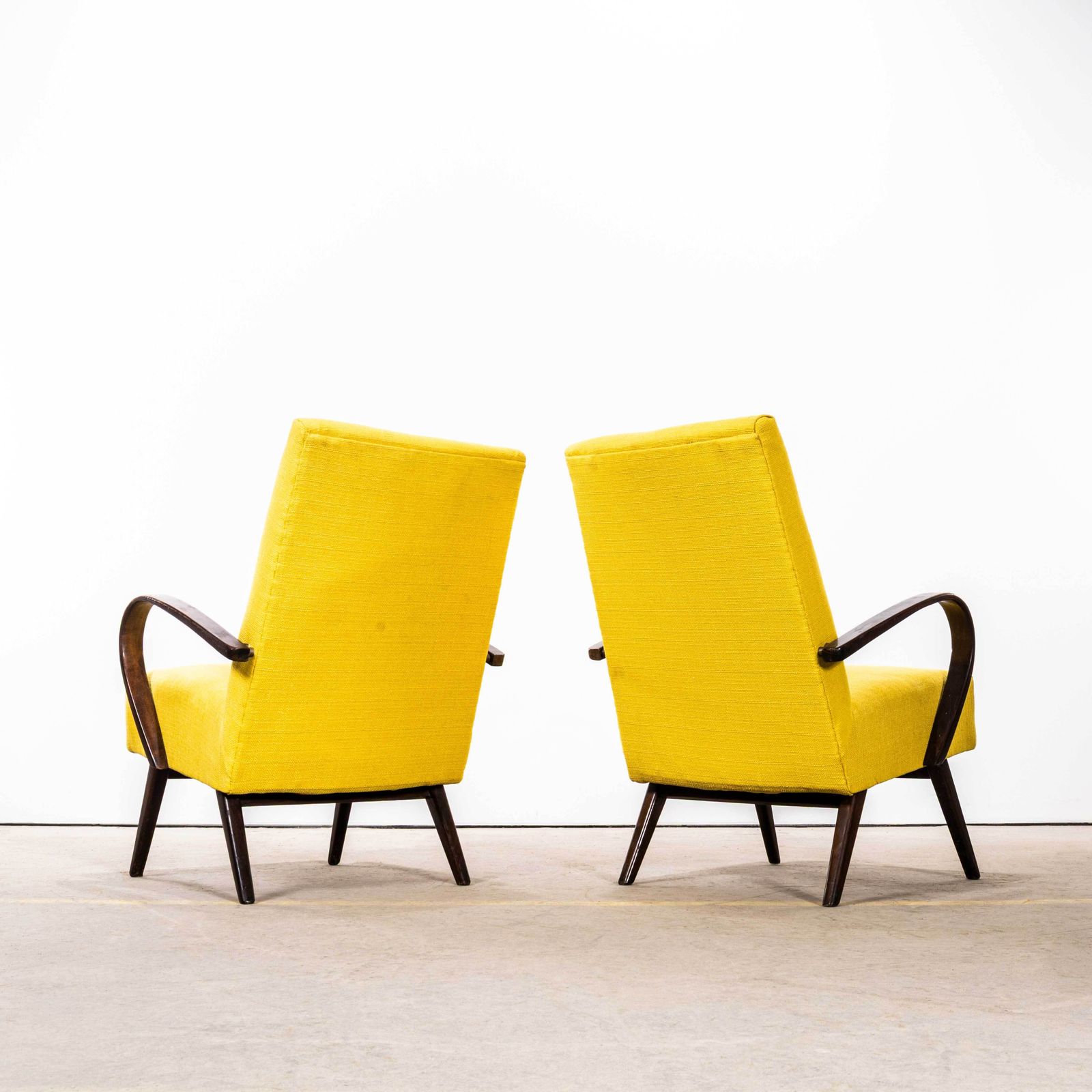 1950’s Jaroslav Smidek Original Re Upholstered Armchairs In Mustard photo vinterior
