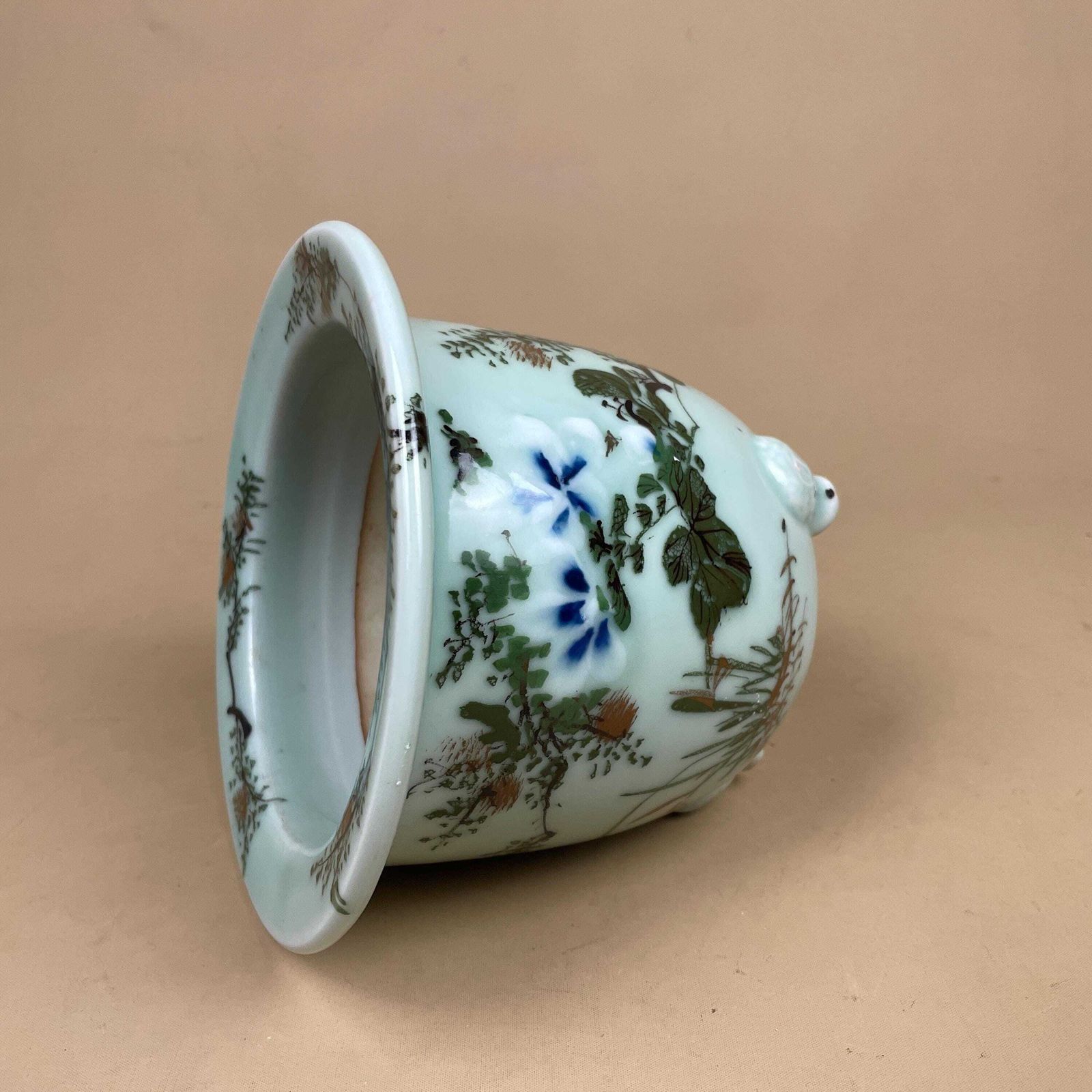 Oriental Celadon Jardiniere Hand Painted Ceramic Pot Planter Chinese Antique Cache Decorative Vase Flowerpot Display Asian Floral Feet photo for sale