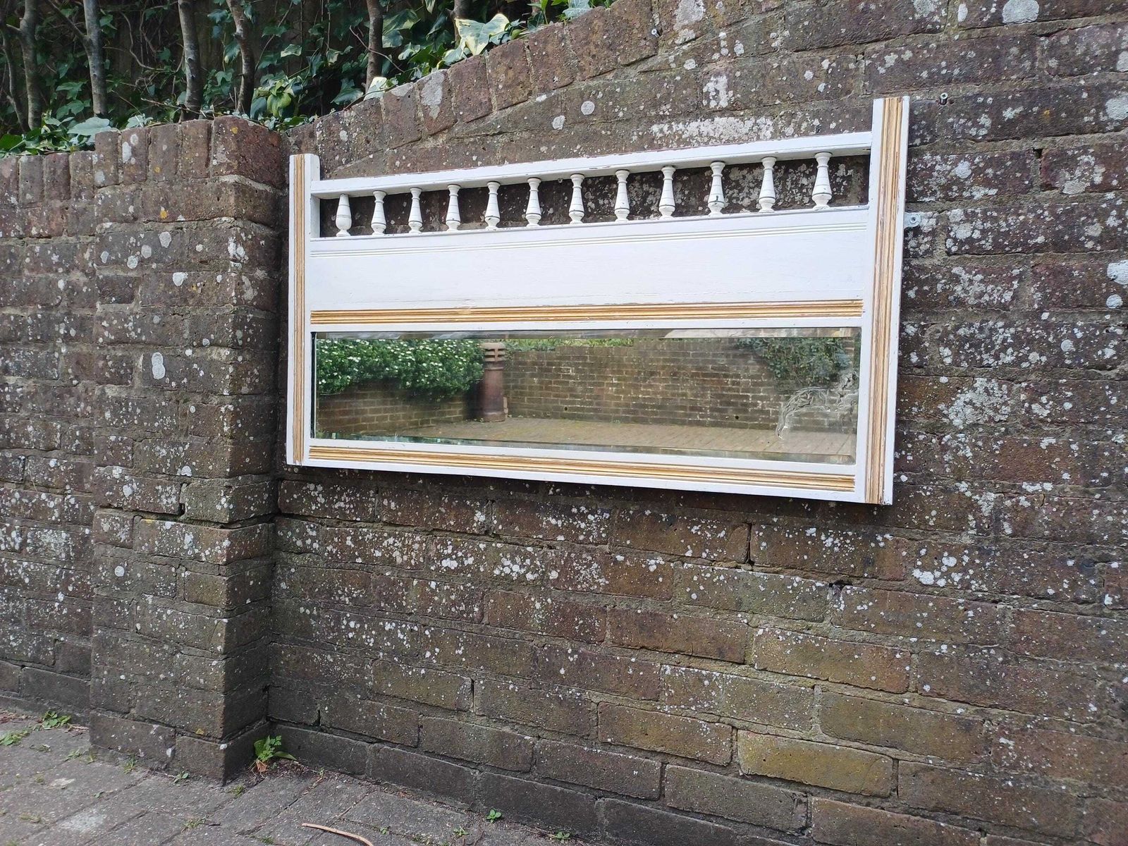 photo buy Antique Over Mantel Mirror Hand Painted Mahogany White Gold Distressed Bevelled Glass Farrow And Ball
