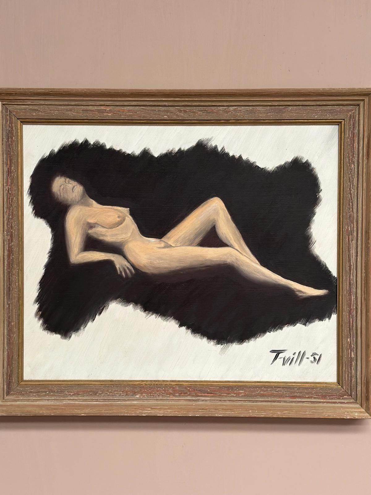Original Swedish Oil On Panel – “Model In The Dark” By T. Vill– Dated 1951 – Vintage & Framed – 44.5 × 36 Cm (17.5" × 14.2") photo buy