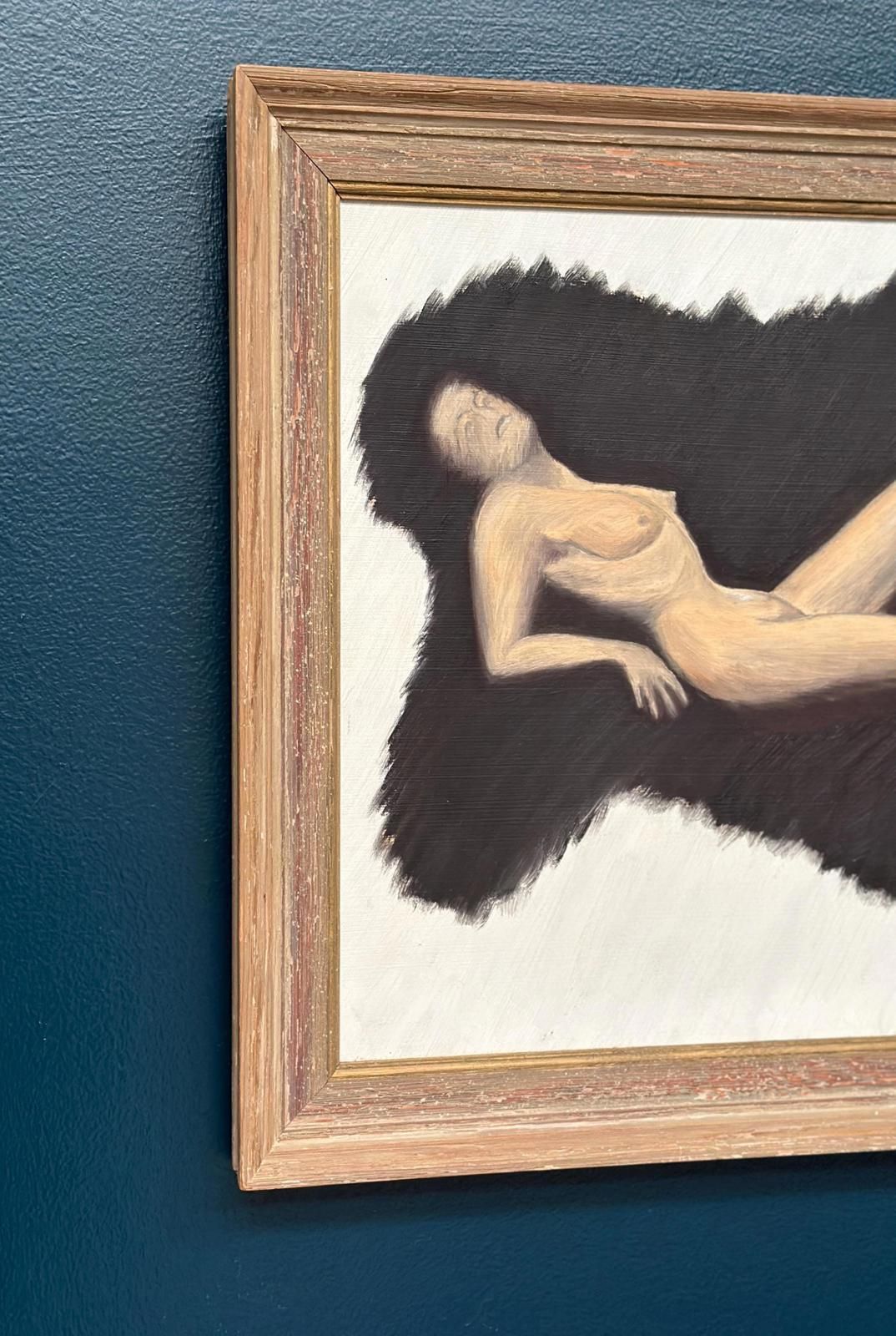 photo vintage Original Swedish Oil On Panel – “Model In The Dark” By T. Vill– Dated 1951 – Vintage & Framed – 44.5 × 36 Cm (17.5" × 14.2")